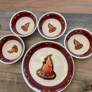 Wilcor Outdoor 100% Melamine 5 pc plate and bowl set - S'mores Campfire set